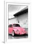 ¡Viva Mexico! B&W Collection - Pink VW Beetle in San Cristobal de Las Casas-Philippe Hugonnard-Framed Photographic Print