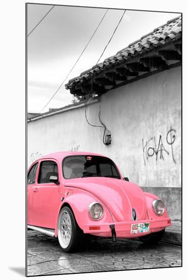 ¡Viva Mexico! B&W Collection - Pink VW Beetle in San Cristobal de Las Casas-Philippe Hugonnard-Mounted Photographic Print