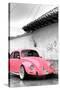 ¡Viva Mexico! B&W Collection - Pink VW Beetle in San Cristobal de Las Casas-Philippe Hugonnard-Stretched Canvas