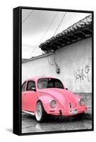 ¡Viva Mexico! B&W Collection - Pink VW Beetle in San Cristobal de Las Casas-Philippe Hugonnard-Framed Stretched Canvas