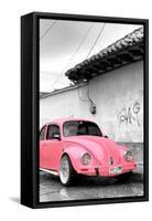 ¡Viva Mexico! B&W Collection - Pink VW Beetle in San Cristobal de Las Casas-Philippe Hugonnard-Framed Stretched Canvas