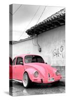¡Viva Mexico! B&W Collection - Pink VW Beetle in San Cristobal de Las Casas-Philippe Hugonnard-Stretched Canvas