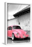 ¡Viva Mexico! B&W Collection - Pink VW Beetle in San Cristobal de Las Casas-Philippe Hugonnard-Framed Photographic Print