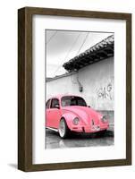 ¡Viva Mexico! B&W Collection - Pink VW Beetle in San Cristobal de Las Casas-Philippe Hugonnard-Framed Photographic Print