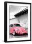 ¡Viva Mexico! B&W Collection - Pink VW Beetle in San Cristobal de Las Casas-Philippe Hugonnard-Framed Photographic Print