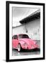 ¡Viva Mexico! B&W Collection - Pink VW Beetle in San Cristobal de Las Casas-Philippe Hugonnard-Framed Premium Photographic Print