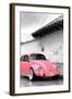 ¡Viva Mexico! B&W Collection - Pink VW Beetle in San Cristobal de Las Casas-Philippe Hugonnard-Framed Photographic Print