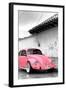 ¡Viva Mexico! B&W Collection - Pink VW Beetle in San Cristobal de Las Casas-Philippe Hugonnard-Framed Photographic Print