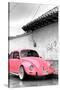 ¡Viva Mexico! B&W Collection - Pink VW Beetle in San Cristobal de Las Casas-Philippe Hugonnard-Stretched Canvas