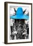 ¡Viva Mexico! B&W Collection - Portrait of Horse with Blue Hat-Philippe Hugonnard-Framed Photographic Print