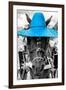 ¡Viva Mexico! B&W Collection - Portrait of Horse with Blue Hat-Philippe Hugonnard-Framed Photographic Print