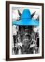 ¡Viva Mexico! B&W Collection - Portrait of Horse with Blue Hat-Philippe Hugonnard-Framed Photographic Print