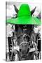 ¡Viva Mexico! B&W Collection - Portrait of Horse with Green Hat-Philippe Hugonnard-Stretched Canvas