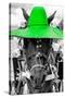 ¡Viva Mexico! B&W Collection - Portrait of Horse with Green Hat-Philippe Hugonnard-Stretched Canvas