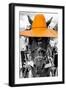 ¡Viva Mexico! B&W Collection - Portrait of Horse with Light Orange Hat-Philippe Hugonnard-Framed Photographic Print