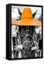 ¡Viva Mexico! B&W Collection - Portrait of Horse with Light Orange Hat-Philippe Hugonnard-Framed Stretched Canvas