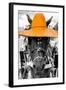 ¡Viva Mexico! B&W Collection - Portrait of Horse with Light Orange Hat-Philippe Hugonnard-Framed Photographic Print