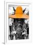 ¡Viva Mexico! B&W Collection - Portrait of Horse with Light Orange Hat-Philippe Hugonnard-Framed Photographic Print