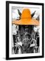 ¡Viva Mexico! B&W Collection - Portrait of Horse with Light Orange Hat-Philippe Hugonnard-Framed Photographic Print