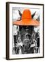 ¡Viva Mexico! B&W Collection - Portrait of Horse with Orange Hat-Philippe Hugonnard-Framed Photographic Print