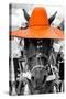 ¡Viva Mexico! B&W Collection - Portrait of Horse with Orange Hat-Philippe Hugonnard-Stretched Canvas