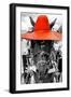 ¡Viva Mexico! B&W Collection - Portrait of Horse with Red Hat-Philippe Hugonnard-Framed Photographic Print