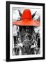 ¡Viva Mexico! B&W Collection - Portrait of Horse with Red Hat-Philippe Hugonnard-Framed Photographic Print