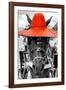 ¡Viva Mexico! B&W Collection - Portrait of Horse with Red Hat-Philippe Hugonnard-Framed Photographic Print