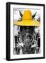 ¡Viva Mexico! B&W Collection - Portrait of Horse with Yellow Hat-Philippe Hugonnard-Framed Photographic Print