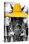 ¡Viva Mexico! B&W Collection - Portrait of Horse with Yellow Hat-Philippe Hugonnard-Stretched Canvas