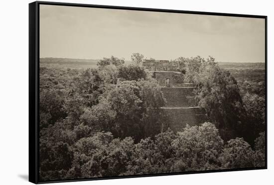 ¡Viva Mexico! B&W Collection - Pyramid in Mayan City of Calakmul II-Philippe Hugonnard-Framed Stretched Canvas