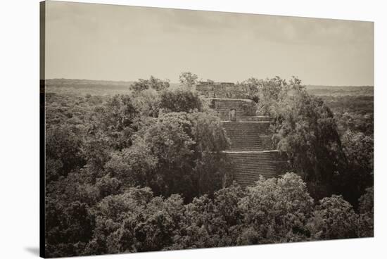 ¡Viva Mexico! B&W Collection - Pyramid in Mayan City of Calakmul II-Philippe Hugonnard-Stretched Canvas