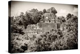 ¡Viva Mexico! B&W Collection - Pyramid in Mayan City of Calakmul III-Philippe Hugonnard-Stretched Canvas