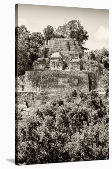 ¡Viva Mexico! B&W Collection - Pyramid in Mayan City of Calakmul V-Philippe Hugonnard-Stretched Canvas
