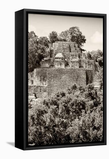 ¡Viva Mexico! B&W Collection - Pyramid in Mayan City of Calakmul V-Philippe Hugonnard-Framed Stretched Canvas