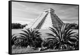 ¡Viva Mexico! B&W Collection - Pyramid of Chichen Itza II-Philippe Hugonnard-Framed Stretched Canvas