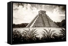 ¡Viva Mexico! B&W Collection - Pyramid of Chichen Itza VI-Philippe Hugonnard-Framed Stretched Canvas