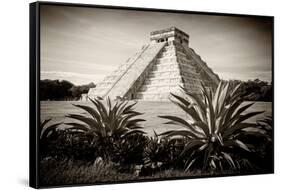 ¡Viva Mexico! B&W Collection - Pyramid of Chichen Itza-Philippe Hugonnard-Framed Stretched Canvas