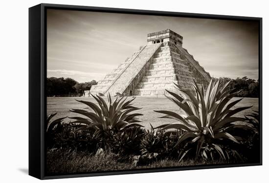 ¡Viva Mexico! B&W Collection - Pyramid of Chichen Itza-Philippe Hugonnard-Framed Stretched Canvas