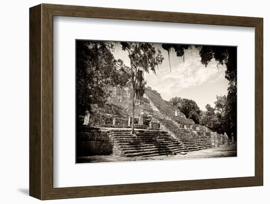 ¡Viva Mexico! B&W Collection - Pyramid of the ancient Mayan city of Calakmul III-Philippe Hugonnard-Framed Photographic Print