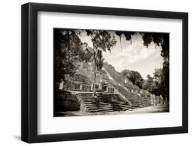 ¡Viva Mexico! B&W Collection - Pyramid of the ancient Mayan city of Calakmul III-Philippe Hugonnard-Framed Photographic Print