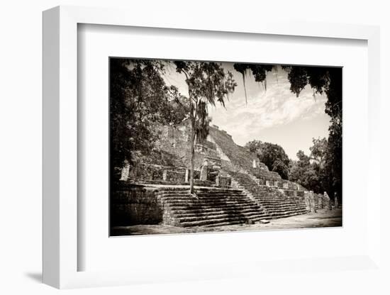 ¡Viva Mexico! B&W Collection - Pyramid of the ancient Mayan city of Calakmul III-Philippe Hugonnard-Framed Photographic Print