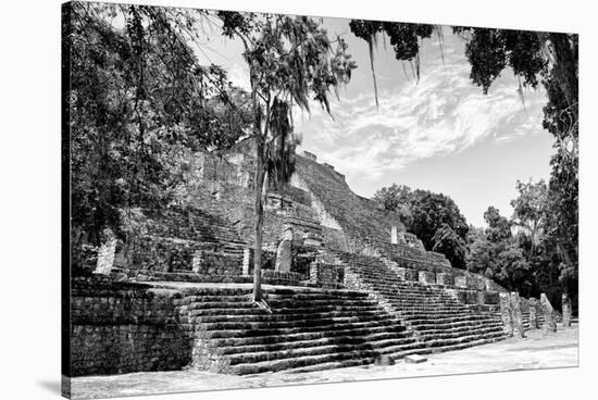 ¡Viva Mexico! B&W Collection - Pyramid of the ancient Mayan city of Calakmul IV-Philippe Hugonnard-Stretched Canvas