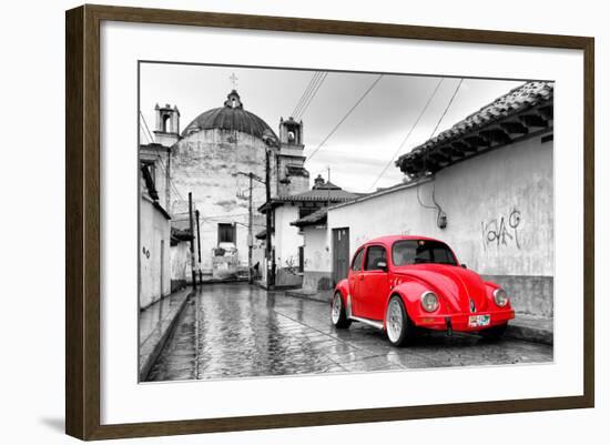 ?Viva Mexico! B&W Collection - Red VW Beetle Car in San Cristobal de Las Casas-Philippe Hugonnard-Framed Photographic Print