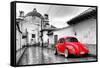 ?Viva Mexico! B&W Collection - Red VW Beetle Car in San Cristobal de Las Casas-Philippe Hugonnard-Framed Stretched Canvas