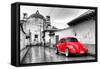?Viva Mexico! B&W Collection - Red VW Beetle Car in San Cristobal de Las Casas-Philippe Hugonnard-Framed Stretched Canvas