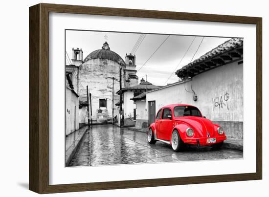 ?Viva Mexico! B&W Collection - Red VW Beetle Car in San Cristobal de Las Casas-Philippe Hugonnard-Framed Photographic Print