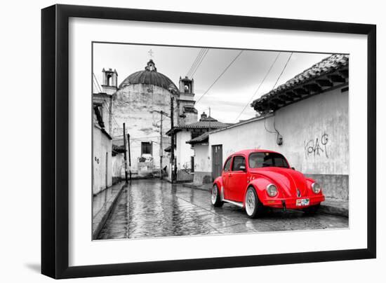 ?Viva Mexico! B&W Collection - Red VW Beetle Car in San Cristobal de Las Casas-Philippe Hugonnard-Framed Photographic Print