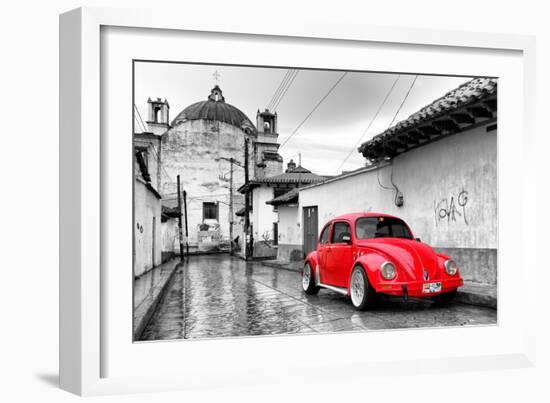 ?Viva Mexico! B&W Collection - Red VW Beetle Car in San Cristobal de Las Casas-Philippe Hugonnard-Framed Photographic Print