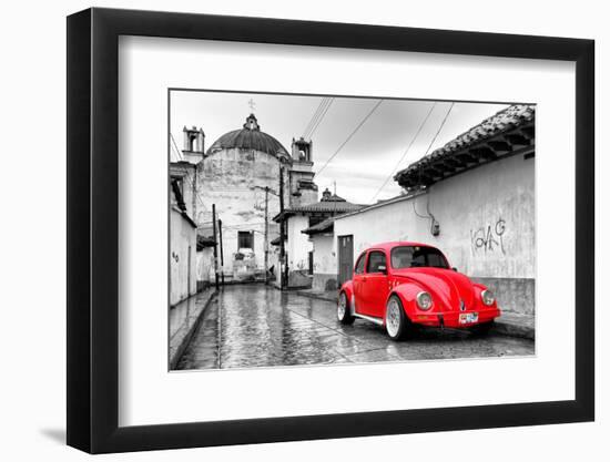 ?Viva Mexico! B&W Collection - Red VW Beetle Car in San Cristobal de Las Casas-Philippe Hugonnard-Framed Photographic Print